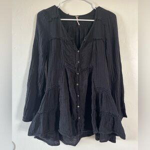 Free People Black Gauzy Tiered Tunic Top